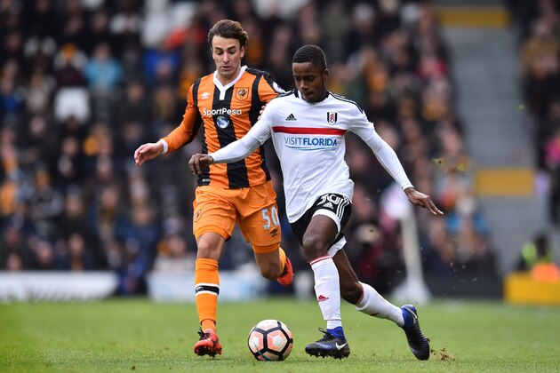 Fulham's English defender Ryan Sessegnon (R) takes on Hull City's Serbian midfielder Lazar Markovi? (L) during the English FA Cup fourth round football match between Fulham and Hull City at Craven Cottage in London on January 29, 2017. / AFP / Glyn KIRK / RESTRICTED TO EDITORIAL USE. No use with unauthorized audio, video, data, fixture lists, club/league logos or 'live' services. Online in-match use limited to 75 images, no video emulation. No use in betting, games or single club/league/player publications.  /         (Photo credit should read GLYN KIRK/AFP/Getty Images)