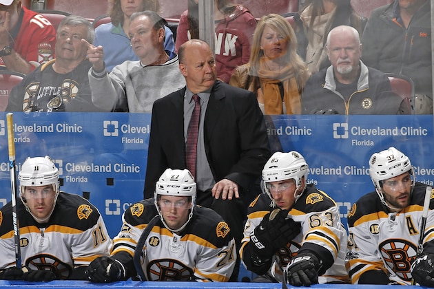 SUNRISE, FL - JANUARY 7: Head coach Claude Julien of the Boston Bruins looks up ice during third period action against the Florida Panthers at the BB&T Center on January 7, 2017 in Sunrise, Florida. The Bruins defeated the Panthers 4-0. (Photo by Joel Auerbach/Getty Images)