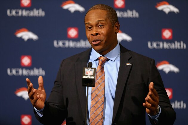ENGLEWOOD, CO - JANUARY 12: Vance Josepf addresses the media after being introduced as the Denver Broncos new head coach during  a press conference at the Paul D. Bowlen Memorial Broncos Centre on January 12, 2017 in Englewood, Colorado.  (Photo by Matthew Stockman/Getty Images)