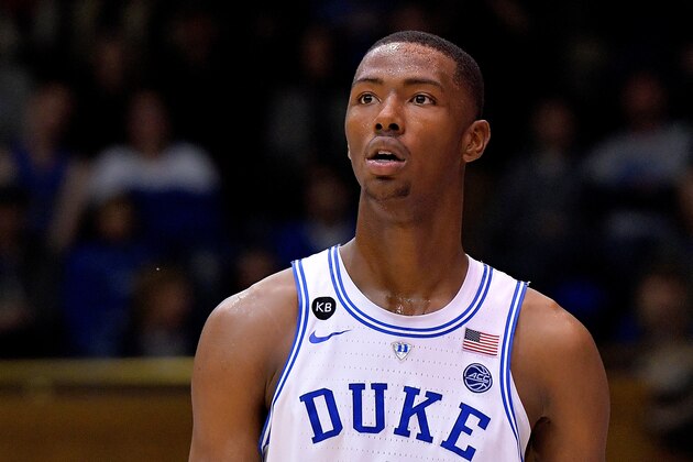 DURHAM, NC - JANUARY 07:  Harry Giles #1 of the Duke Blue Devils against the Boston College Eagles during the game at Cameron Indoor Stadium on January 7, 2017 in Durham, North Carolina. Duke won 93-82.  (Photo by Grant Halverson/Getty Images)