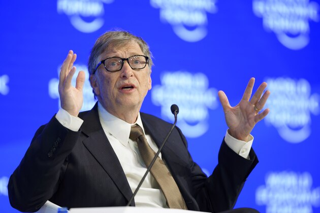 US philanthropist Bill Gates, of the Bill & Melinda Gates Foundation gestures during a session of the World Economic Forum, on January 19, 2017 in Davos. / AFP / FABRICE COFFRINI        (Photo credit should read FABRICE COFFRINI/AFP/Getty Images)