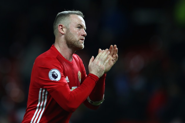 MANCHESTER, ENGLAND - FEBRUARY 01: Wayne Rooney of Manchester United applauds supporters during the Premier League match between Manchester United and Hull City at Old Trafford on February 1, 2017 in Manchester, England.  (Photo by Clive Mason/Getty Images)