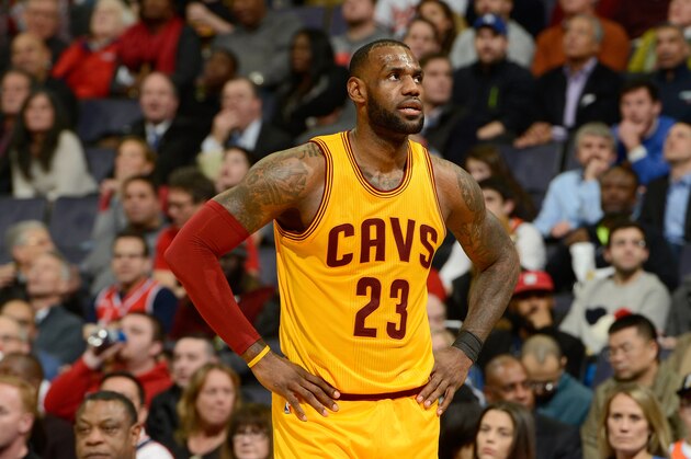 WASHINGTON, DC - FEBRUARY 06:  LeBron James #23 of the Cleveland Cavaliers rests during a break in the game against the Washington Wizards at Verizon Center on February 6, 2017 in Washington, DC.Ê NOTE TO USER: User expressly acknowledges and agrees that, by downloading and or using this photograph, User is consenting to the terms and conditions of the Getty Images License Agreement.Ê  (Photo by G Fiume/Getty Images)