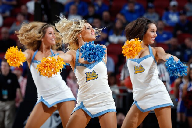 LOUISVILLE, KY - MARCH 19:  Cheerleaders from the UCLA Bruins performs during the second round of the 2015 NCAA Men's Basketball Tournamenat at the KFC YUM! Center on March 19, 2015 in Louisville, Kentucky.  (Photo by Joe Robbins/Getty Images)