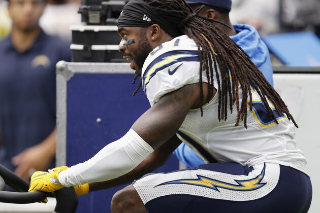 HOUSTON, TX - NOVEMBER 27: Jahleel Addae #37 of the San Diego Chargers warms up on the exercise bike before the game between the Houston Texans and the San Diego Chargers at NRG Stadium on November 27, 2016 in Houston, Texas. (Photo by Tim Warner/Getty Images)