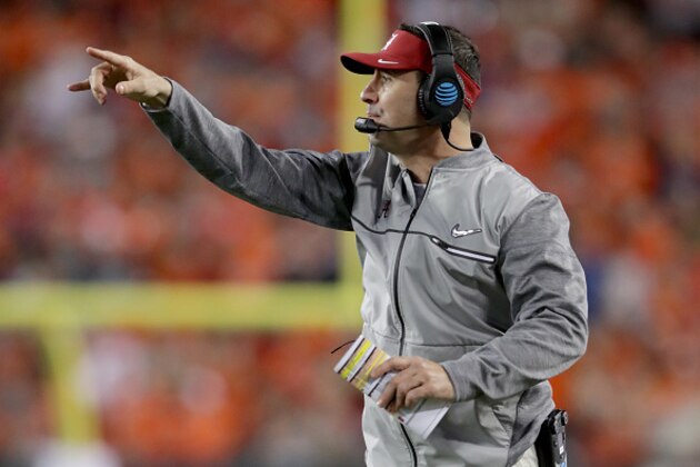 TAMPA, FL - JANUARY 09:  Offensive coordinator Steve Sarkisian of the Alabama Crimson Tide reacts during the second half of the 2017 College Football Playoff National Championship Game against the Clemson Tigers at Raymond James Stadium on January 9, 2017 in Tampa, Florida.  (Photo by Streeter Lecka/Getty Images)