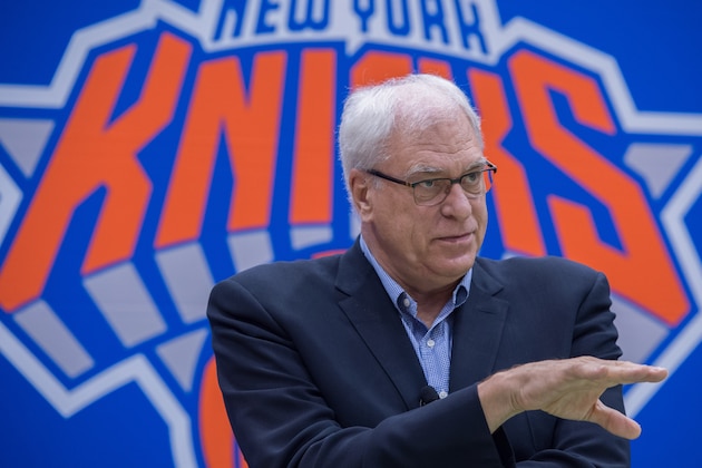 New York Knicks President Phil Jackson speaks with the media att Madison Square Garden training center on July 8, 2016 in Tarrytown, New York. / AFP / Bryan R. Smith        (Photo credit should read BRYAN R. SMITH/AFP/Getty Images)