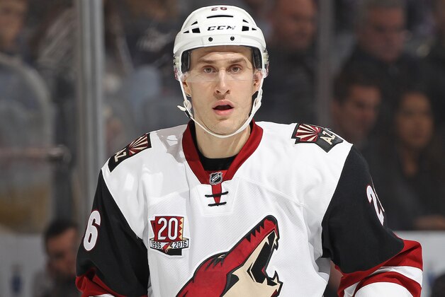 TORONTO, ON - DECEMBER 15:  Michael Stone #26 of the Arizona Coyotes skates against the Toronto Maple Leafs during an NHL game at the Air Canada Centre on December 15, 2016 in Toronto, Ontario, Canada. The Coyotes defeated the Maple Leafs 3-2 in an overtime shoot-out. (Photo by Claus Andersen/Getty Images) *** Local Captions *** Michael Stone