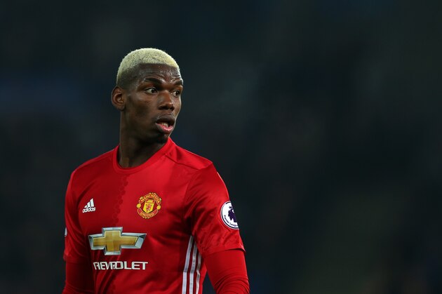 LEICESTER, ENGLAND - FEBRUARY 05: Paul Pogba of Manchester United during the Premier League match between Leicester City and Manchester United at The King Power Stadium on February 5, 2017 in Leicester, England. (Photo by Catherine Ivill - AMA/Getty Images)
