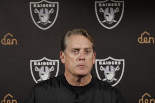 Oakland Raiders head coach Jack Del Rio talks to the media after falling to the Houston Texans in an AFC Wild Card NFL football game Saturday, Jan. 7, 2017, in Houston. (AP Photo/Eric Gay)
