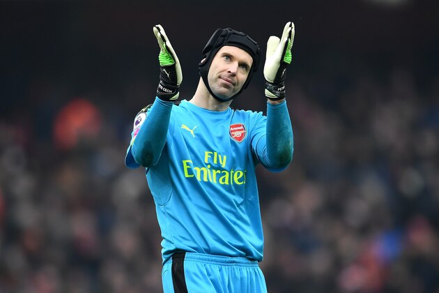 LONDON, ENGLAND - FEBRUARY 11:  Petr Cech of Arsenal applauds supporters after his side's 2-0 win in the Premier League match between Arsenal and Hull City at Emirates Stadium on February 11, 2017 in London, England.  (Photo by Laurence Griffiths/Getty Images)