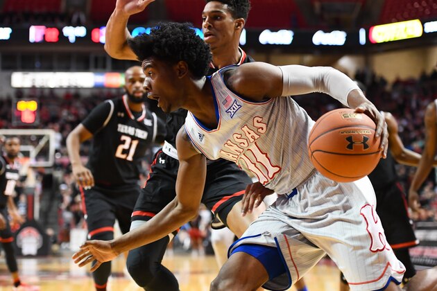 LUBBOCK, TX - FEBRUARY 11: Josh Jackson #11 of the Kansas Jayhawks drives to the basket during the first half of their game against the Texas Tech Red Raiders on February 11, 2017 at United Supermarkets Arena in Lubbock, Texas. (Photo by John Weast/Getty Images)