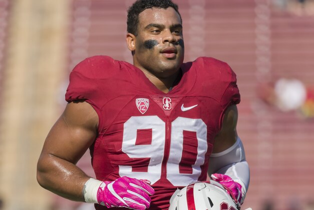PALO ALTO, CA - OCTOBER 22:  Solomon Thomas #90 of the Stanford Cardinal warms up before an NCAA Pac-12 football game against the University of Colorado Buffaloes played on October 22, 2016 at Stanford Stadium on the campus of Stanford University in Palo Alto, California.  (Photo by David Madison/Getty Images)