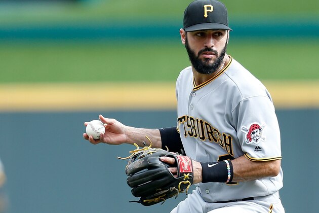 CINCINNATI, OH - SEPTEMBER 17:  Sean Rodriguez #3 of the Pittsburgh Pirates prepares to throw the ball to first base during the game against the Cincinnati Reds at Great American Ball Park on September 17, 2016 in Cincinnati, Ohio. Pittsburgh defeated Cincinnati 10-4. (Photo by Kirk Irwin/Getty Images)