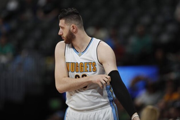 Denver Nuggets center Jusuf Nurkic (23) in the first half of an NBA basketball game Monday, Feb. 6, 2017, in Denver. (AP Photo/David Zalubowski)
