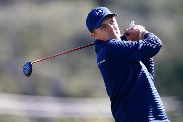 PEBBLE BEACH, CA - FEBRUARY 12:  Jordan Spieth hits his tee shot on the third hole during the Final Round of the AT&T Pebble Beach Pro-Am at Pebble Beach Golf Links on February 12, 2017 in Pebble Beach, California.  (Photo by Jonathan Ferrey/Getty Images)