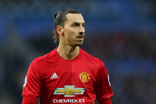 LEICESTER, ENGLAND - FEBRUARY 05: Zlatan Ibrahimovic of Manchester United during the Premier League match between Leicester City and Manchester United at The King Power Stadium on February 5, 2017 in Leicester, England. (Photo by Catherine Ivill - AMA/Getty Images)