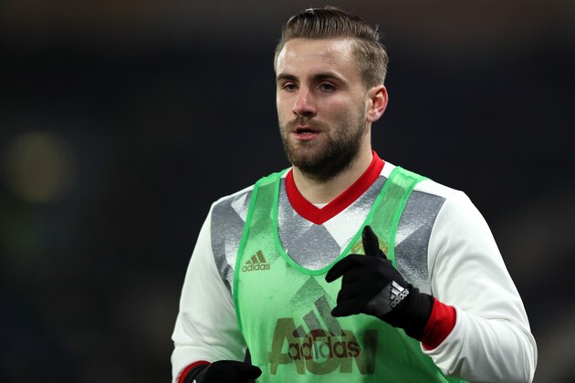 HULL, ENGLAND - JANUARY 26:  Luke Shaw of Manchester United warms up during the EFL Cup Semi-Final second leg match between Hull City and Manchester United at KCOM Stadium on January 26, 2017 in Hull, England.  (Photo by Matthew Ashton - AMA/Getty Images)