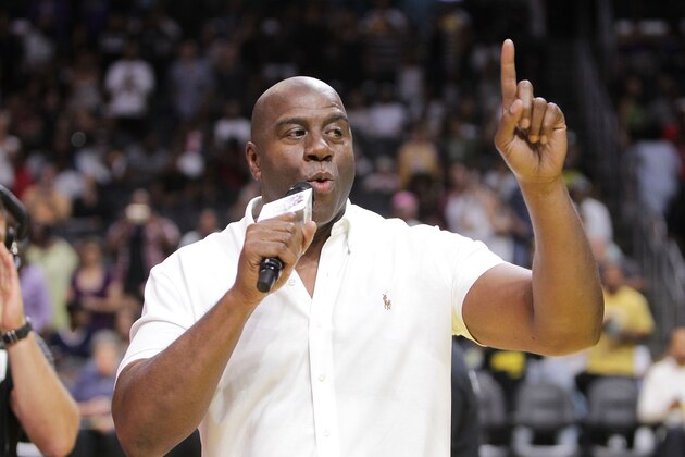 LOS ANGELES, CA - SEPTEMBER 30:  Magic Johnson Retired NBA Player attends Game Two of the Semifinals during the 2016 WNBA Playoffs against the Chicago Sky vs the Los Angeles Sparks at Staples Center on September 30, 2016 in Los Angeles, California.  (Photo by Leon Bennett/Getty Images)