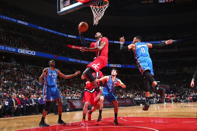 WASHINGTON, DC -  FEBRUARY 13:  Anthony Morrow #2 of the Oklahoma City Thunder goes up for a shot during a game against the Oklahoma City Thunder on February 13, 2017 at Verizon Center in Washington, DC. NOTE TO USER: User expressly acknowledges and agrees that, by downloading and/or using this photograph, user is consenting to the terms and conditions of the Getty Images License Agreement. Mandatory Copyright Notice: Copyright 2017 NBAE (Photo by Ned Dishman/NBAE via Getty Images)