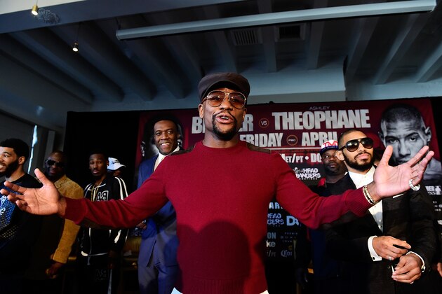 WASHINGTON, DC - FEBRUARY 29:  Promoter and former champion boxer Floyd Mayweather Jr. speaks during a press conference to announce the fight between Adrien Broner and Ashely Theophane at W Hotel Washington DC on February 29, 2016 in Washington, DC.  (Photo by Patrick McDermott/Getty Images)