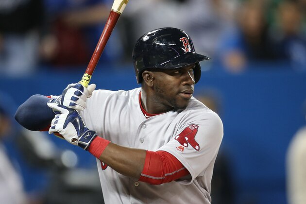 TORONTO, CANADA - APRIL 9: Rusney Castillo #38 of the Boston Red Sox bats during MLB game action against the Toronto Blue Jays on April 9, 2016 at Rogers Centre in Toronto, Ontario, Canada. (Photo by Tom Szczerbowski/Getty Images)