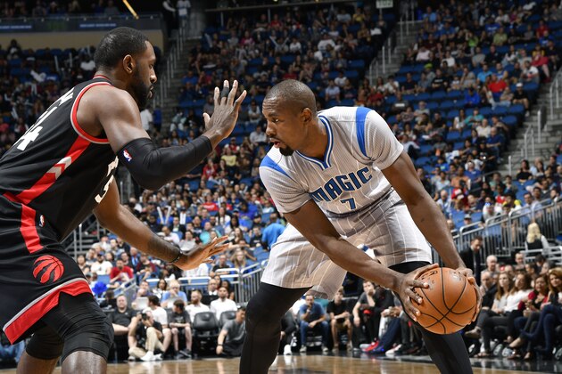 ORLANDO, FL - DECEMBER 18: Serge Ibaka #7 of the Orlando Magic handles the ball during the game against the Toronto Raptors on December 18, 2016 at Amway Center in Orlando, Florida Or. NOTE TO USER: User expressly acknowledges and agrees that, by downloading and or using this Photograph, user is consenting to the terms and conditions of the Getty Images License Agreement. Mandatory Copyright Notice: Copyright 2016 NBAE (Photo by Fernando Medina/NBAE via Getty Images)