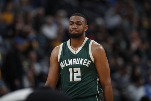Milwaukee Bucks forward Jabari Parker (12) in the first half of an NBA basketball game Friday, Feb. 3, 2017, in Denver. (AP Photo/David Zalubowski)