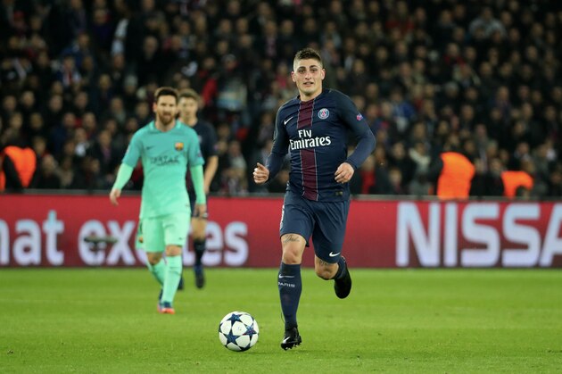 PARIS, FRANCE - FEBRUARY 14:  Marco Verratti of Paris Saint-Germain during the UEFA Champions League Round of 16 first leg match between Paris Saint-Germain and FC Barcelona at Parc des Princes on February 14, 2017 in Paris, France.  (Photo by Xavier Laine/Getty Images)