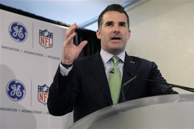Under Armour founder and CEO Kevin Plank speaks during an NFL football news conference in New York, Monday, March 11, 2013. Under Armour is partnering with the NFL, the U.S. Military and others to further research on head injuries.  (AP Photo/Seth Wenig)