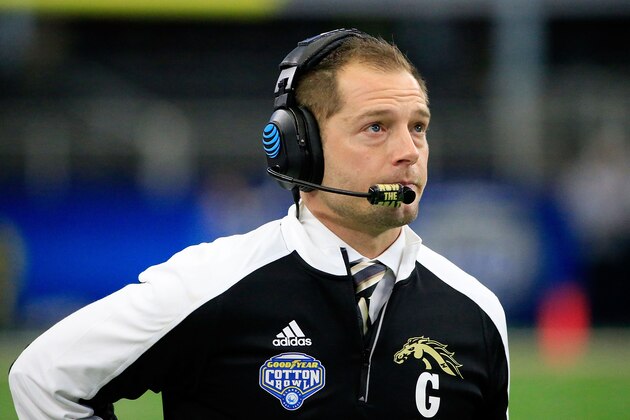 ARLINGTON, TX - JANUARY 02:  P.J. Fleck, head coach of the Western Michigan Broncos looks on during the 81st Goodyear Cotton Bowl Classic between Western Michigan and Wisconsin at AT&T Stadium on January 2, 2017 in Arlington, Texas.  (Photo by Ron Jenkins/Getty Images)