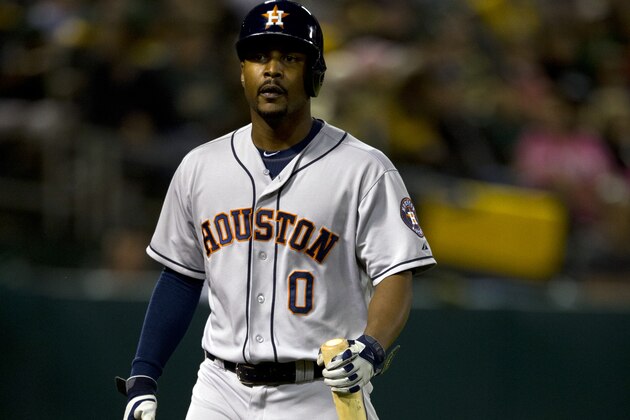 OAKLAND, CA - JULY 23: L.J. Hoes #0 of the Houston Astros returns to the dugout after striking out against the Oakland Athletics during the eighth inning at O.co Coliseum on July 23, 2014 in Oakland, California. The Oakland Athletics defeated the Houston Astros 9-7. (Photo by Jason O. Watson/Getty Images)