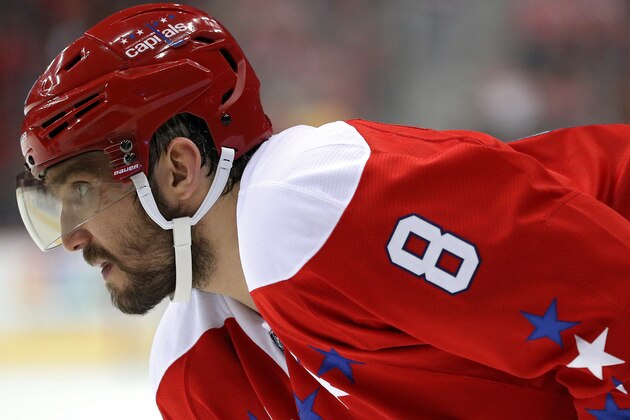 WASHINGTON, DC - FEBRUARY 09: Alex Ovechkin #8 of the Washington Capitals looks on against the Detroit Red Wings during the second period at Verizon Center on February 9, 2017 in Washington, DC. (Photo by Patrick Smith/Getty Images)