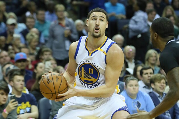 Feb 10, 2017; Memphis, TN, USA; Golden State Warriors guard Klay Thompson (11) looks to shoot in the second half against the Memphis Grizzlies at FedExForum. Golden State defeated Memphis 122-107. Mandatory Credit: Nelson Chenault-USA TODAY Sports