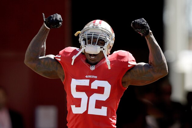 SANTA CLARA, CA - OCTOBER 05:  Patrick Willis #52 of the San Francisco 49ers runs onto the field during player introductions for their game against the Kansas City Chiefs at Levi's Stadium on October 5, 2014 in Santa Clara, California.  (Photo by Ezra Shaw/Getty Images)