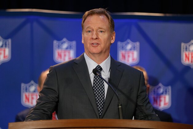 HOUSTON, TX - FEBRUARY 06:  NFL Commissioner Roger Goodell addresses the media at the Super Bowl Winner and MVP press conference on February 6, 2017 in Houston, Texas.  (Photo by Bob Levey/Getty Images)