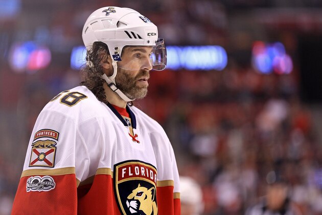 SUNRISE, FL - FEBRUARY 09:  Jaromir Jagr #68 of the Florida Panthers looks on during a game against the Los Angeles Kings at BB&T Center on February 9, 2017 in Sunrise, Florida.  (Photo by Mike Ehrmann/Getty Images)