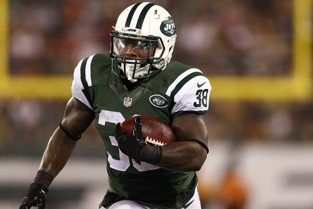 EAST RUTHERFORD, NJ - SEPTEMBER 03: Zac Stacy #38 of the New York Jets in action against the Philadelphia Eagles during a pre-season game at MetLife Stadium on September 3, 2015 in East Rutherford, New Jersey. (Photo by Rich Schultz /Getty Images)