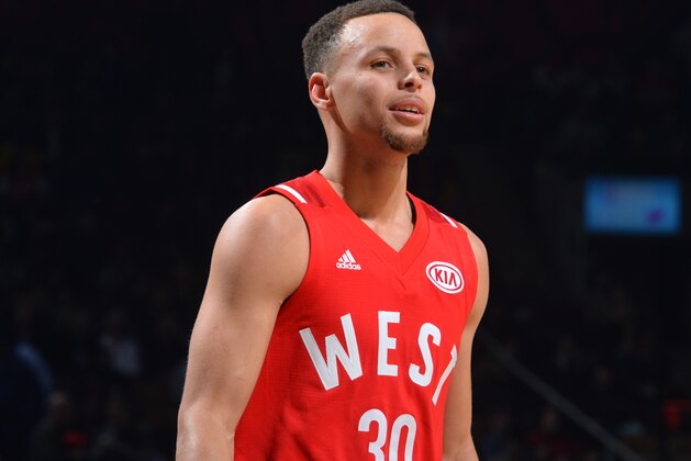 TORONTO, CANADA - FEBRUARY 14:  Stephen Curry #30 of the Western Conference All-Stars looks on during the NBA All-Star Game as part of the 2016 NBA All Star Weekend on February 14, 2016 at the Air Canada Centre in Toronto, Ontario, Canada.  NOTE TO USER: User expressly acknowledges and agrees that, by downloading and or using this Photograph, user is consenting to the terms and conditions of the Getty Images License Agreement.  Mandatory Copyright Notice: Copyright 2016 NBAE (Photo by Jesse D. Garrabrant/NBAE via Getty Images)