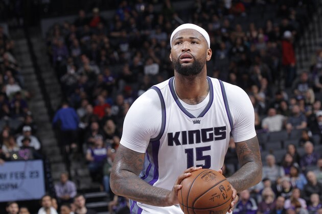 SACRAMENTO, CA - FEBRUARY 12: DeMarcus Cousins #15 of the Sacramento Kings attempts a free-throw shot against the New Orleans Pelicans on February 12, 2017 at Golden 1 Center in Sacramento, California. NOTE TO USER: User expressly acknowledges and agrees that, by downloading and or using this photograph, User is consenting to the terms and conditions of the Getty Images Agreement. Mandatory Copyright Notice: Copyright 2017 NBAE (Photo by Rocky Widner/NBAE via Getty Images)