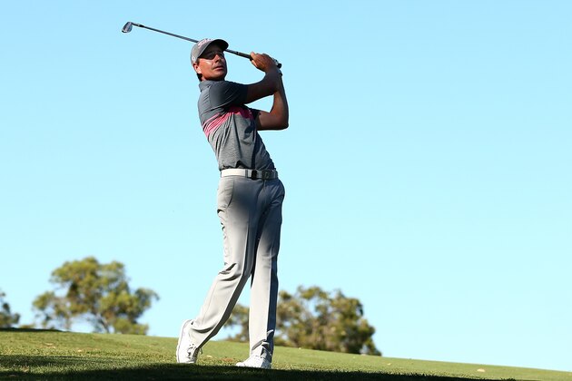 PERTH, AUSTRALIA - FEBRUARY 17:  Brett Rumford of Australia watches his second shot on the 18th hole during round two of the ISPS HANDA World Super 6 Perth at Lake Karrinyup Country Club on February 17, 2017 in Perth, Australia.  (Photo by Paul Kane/Getty Images)