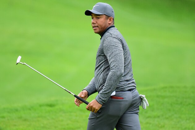 PACIFIC PALISADES, CA - FEBRUARY 17:  Jhonattan Vegas of Venezuela reacts to his putt on the third hole during the second round at the Genesis Open at Riviera Country Club on February 17, 2017 in Pacific Palisades, California.  (Photo by Harry How/Getty Images)