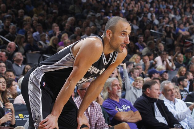 SACRAMENTO, CA - NOVEMBER 16: Manu Ginobili #20 of the San Antonio Spurs looks on during the game against the Sacramento Kings on November 16, 2016 at Golden 1 Center in Sacramento, California. NOTE TO USER: User expressly acknowledges and agrees that, by downloading and or using this photograph, User is consenting to the terms and conditions of the Getty Images Agreement. Mandatory Copyright Notice: Copyright 2016 NBAE (Photo by Rocky Widner/NBAE via Getty Images)