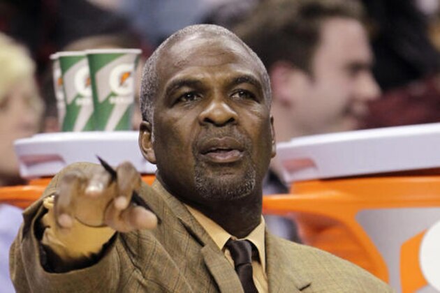 FILE - In this Jan. 20, 2011 photo, then-Charlotte Bobcats assistant coach and former New York Knicks star Charles Oakley directs players in the first half of an NBA basketball game against the Philadelphia 76ers in Charlotte, N.C.  Oakley was forcefully removed from his seats at Madison Square Garden and arrested after an altercation near team owner James Dolan. Oakley shoved security guards before they pulled him away from his seat behind the baseline during the first quarter of the Knicks' 119-115 loss to the Los Angeles Clippers on Wednesday night, Feb. 8, 2017. (AP Photo/Chuck Burton, File)