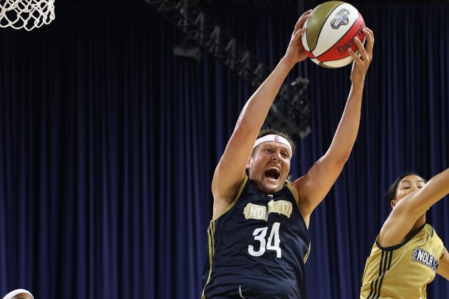 NEW ORLEANS, LA - FEBRUARY 17: Win Butler #34 of the East Team rebounds during the NBA All-Star Celebrity Game as a part of 2017 All-Star Weekend at the Mercedes-Benz Superdome on February 17, 2017 in New Orleans, Louisiana. NOTE TO USER: User expressly acknowledges and agrees that, by downloading and/or using this photograph, user is consenting to the terms and conditions of the Getty Images License Agreement. Mandatory Copyright Notice: Copyright 2017 NBAE (Photo by Joe Murphy/NBAE via Getty Images)