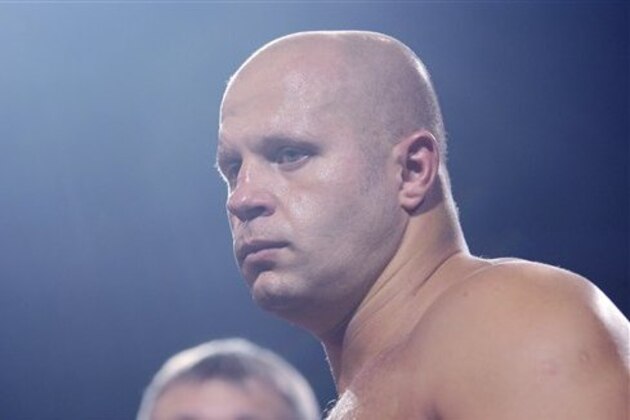 Fedor Emelianenko before fighting Fabricio Werdum in a Strikeforce/M-1 Global mixed martial arts match in San Jose, Calif., Saturday, June 26, 2010. Werdum won by submission in the first round. (AP Photo/Jeff Chiu)