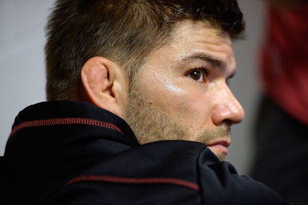 SAN JOSE, CA - JULY 26:  Josh Thomson gets his hands wrapped backstage during the UFC Fight Night event at the SAP Center on July 26, 2014 in San Jose, California. (Photo by Jeff Bottari/Zuffa LLC/Zuffa LLC via Getty Images)