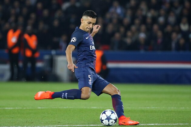 PARIS, FRANCE - FEBRUARY 14: Marquinhos of PSG in action during UEFA Champions League Round of 16 first leg match between Paris Saint-Germain and FC Barcelona at Parc des Princes on February 14, 2017 in Paris, France. (Photo by Jean Catuffe/Getty Images)