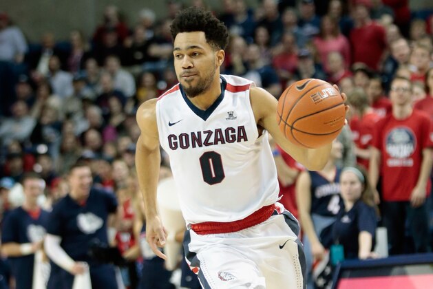 SPOKANE, WA - FEBRUARY 16:  Silas Melson #0 of the Gonzaga Bulldogs brings the ball up the court against the San Francisco Dons in the game at McCarthey Athletic Center on February 16, 2017 in Spokane, Washington.  Gonzaga defeated San Francisco 96-61.  (Photo by William Mancebo/Getty Images)