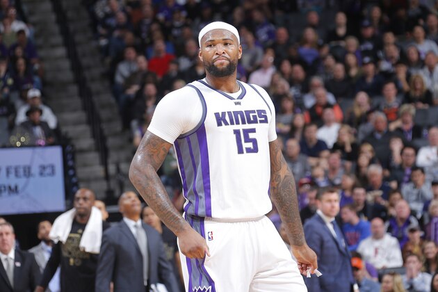 SACRAMENTO, CA - FEBRUARY 12: DeMarcus Cousins #15 of the Sacramento Kings looks on during the game against the New Orleans Pelicans on February 12, 2017 at Golden 1 Center in Sacramento, California. NOTE TO USER: User expressly acknowledges and agrees that, by downloading and or using this photograph, User is consenting to the terms and conditions of the Getty Images Agreement. Mandatory Copyright Notice: Copyright 2017 NBAE (Photo by Rocky Widner/NBAE via Getty Images)